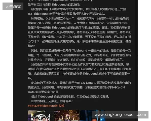 Tidebound官宣:俱乐部转入不活跃状态